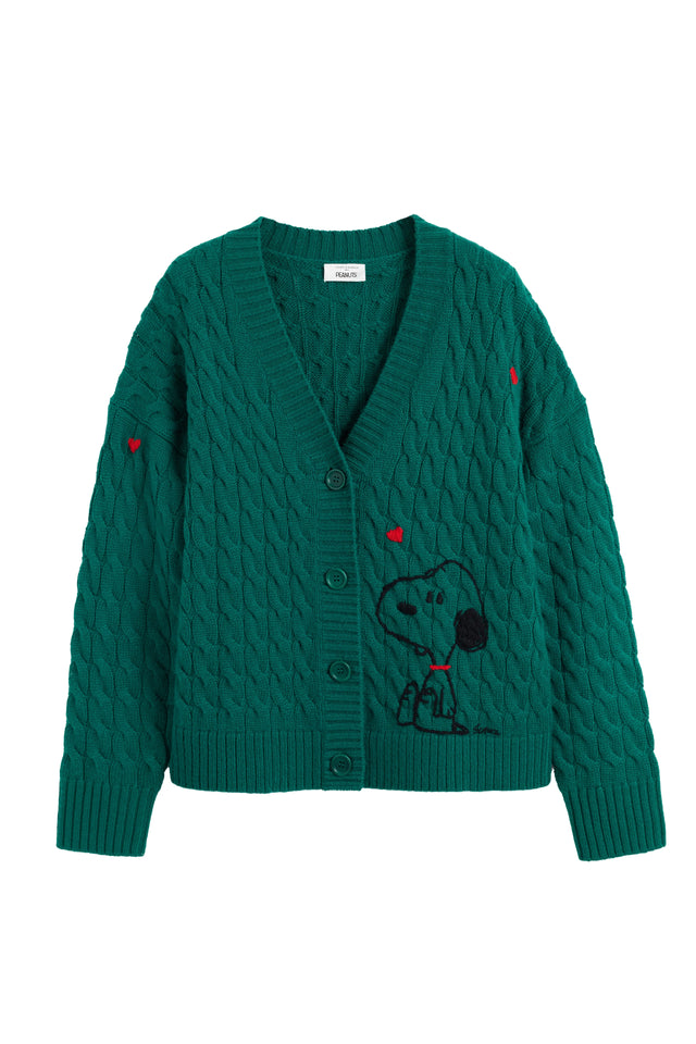 Emerald Wool-Cashmere Snoopy Cable Cardigan image 4