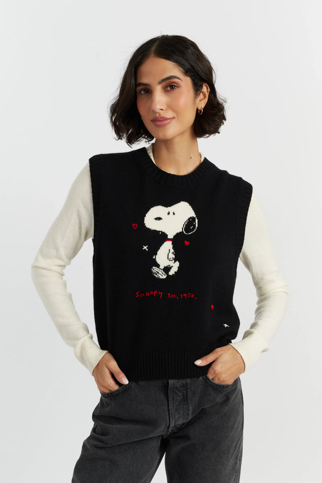 Black Wool-Cashmere Snoopy Anniversary Tank image 1