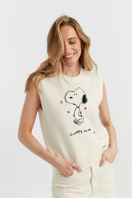 Cream Wool-Cashmere Snoopy Anniversary Tank