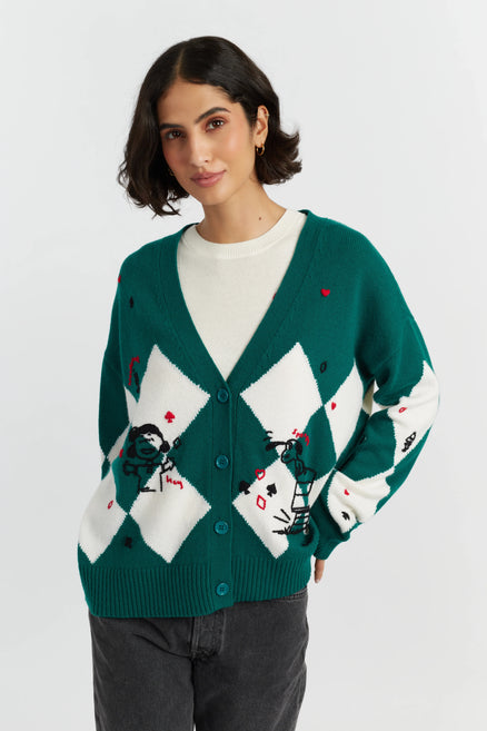 Emerald Wool-Cashmere Peanuts Poker Cardigan