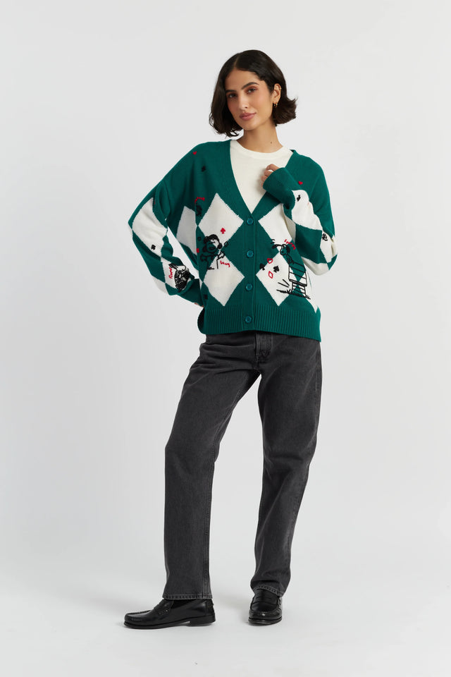 Emerald Wool-Cashmere Peanuts Poker Cardigan image 2