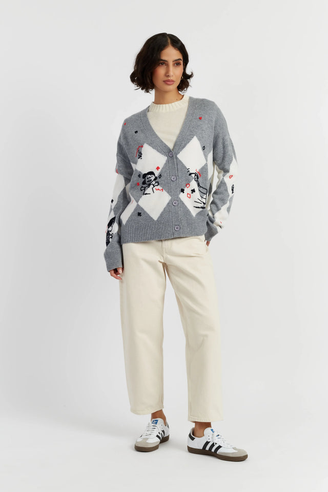 Grey Wool-Cashmere Peanuts Poker Cardigan image 2