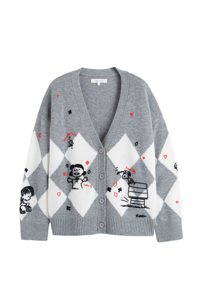 Grey Wool-Cashmere Peanuts Poker Cardigan