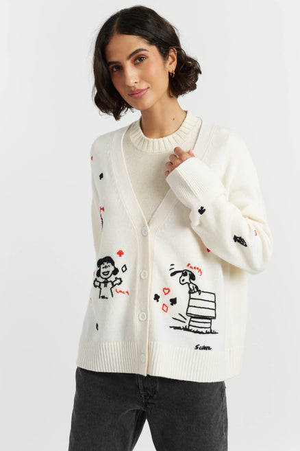 Cream Wool-Cashmere Peanuts Poker Cardigan
