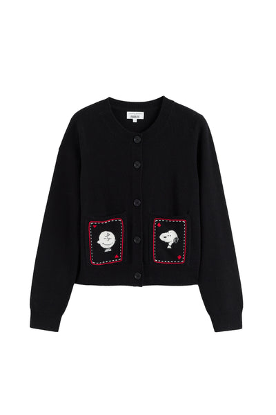 Black Wool-Cashmere Snoopy & Charlie Brown Cardigan