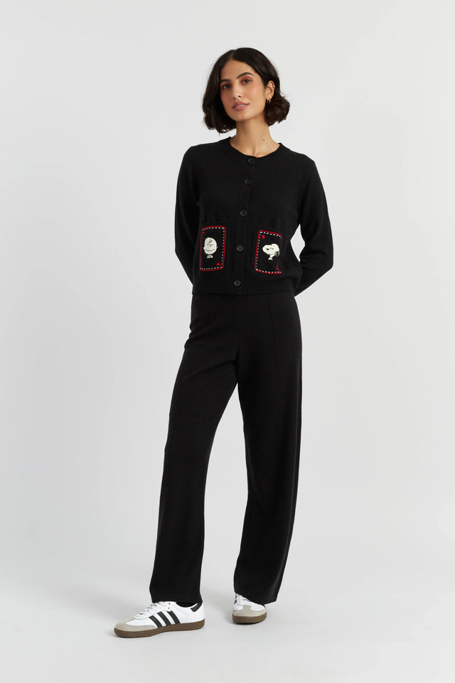Black Wool-Cashmere Snoopy & Charlie Brown Cardigan image 2