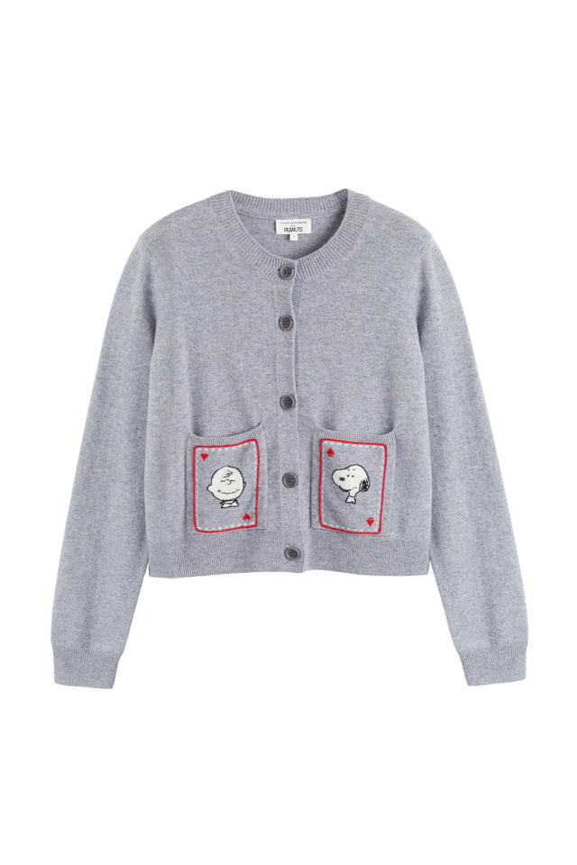 Grey Wool-Cashmere Snoopy & Charlie Brown Cardigan image 4