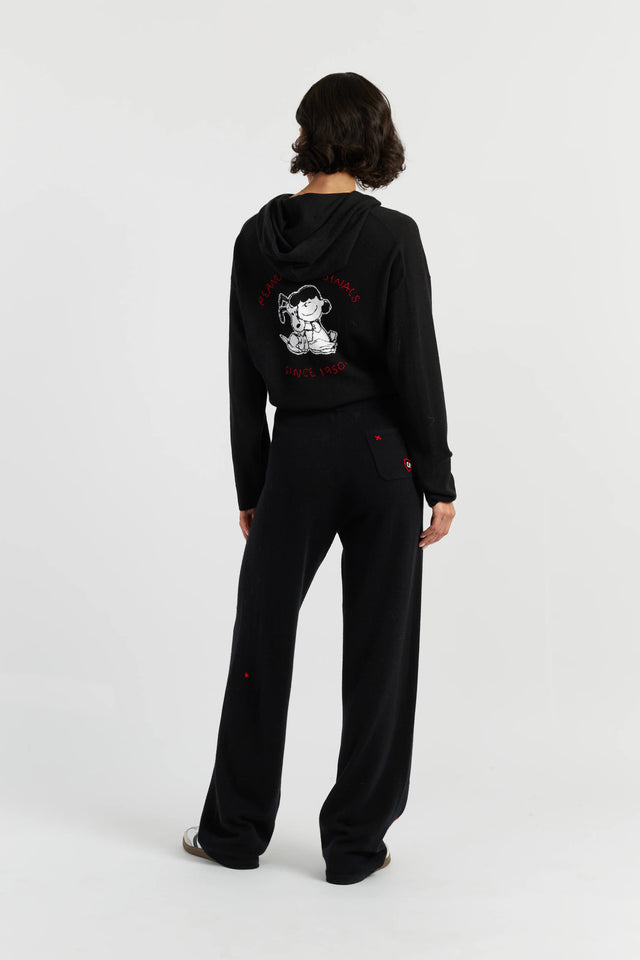 Black Wool-Cashmere Peanuts Wide-Leg Track Pants image 4