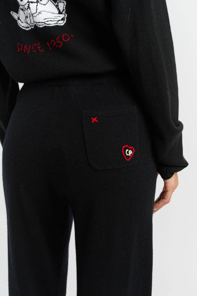 Black Wool-Cashmere Peanuts Wide-Leg Track Pants