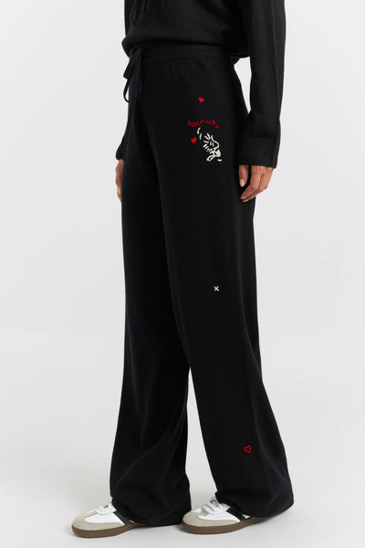 Black Wool-Cashmere Peanuts Wide-Leg Track Pants