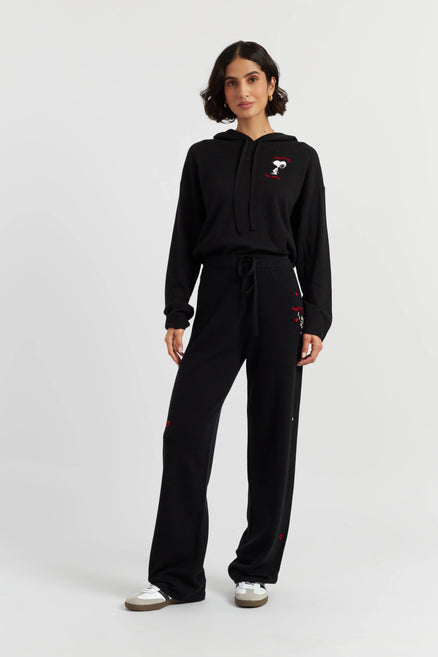 Black Wool-Cashmere Peanuts Wide-Leg Track Pants