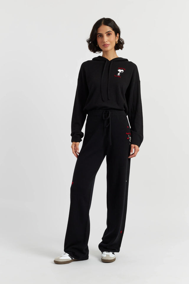 Black Wool-Cashmere Peanuts Wide-Leg Track Pants image 1