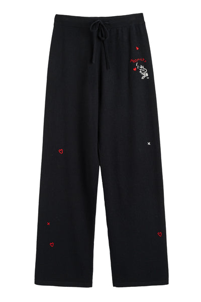 Black Wool-Cashmere Peanuts Wide-Leg Track Pants