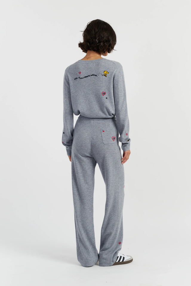 Grey Wool-Cashmere Peanuts Wide-Leg Track Pants image 3