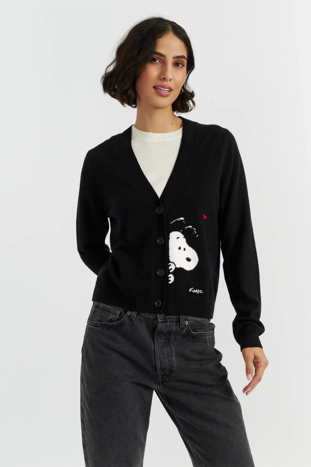 Black Wool-Cashmere Snoopy Peek Cardigan image 1