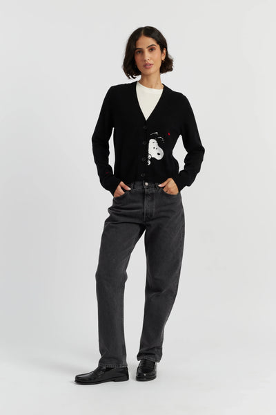 Black Wool-Cashmere Snoopy Peek Cardigan