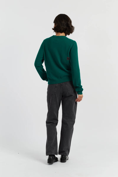 Emerald Wool-Cashmere Snoopy Peek Cardigan