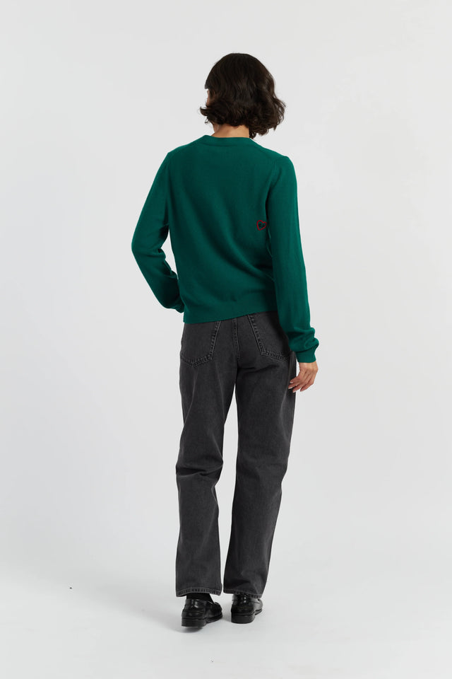 Emerald Wool-Cashmere Snoopy Peek Cardigan image 3