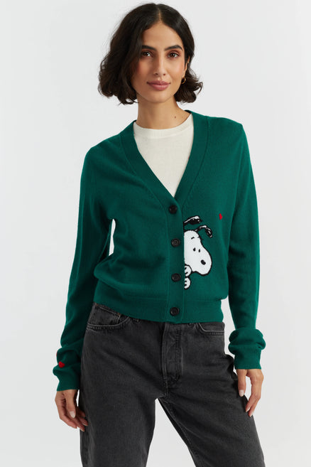 Emerald Wool-Cashmere Snoopy Peek Cardigan