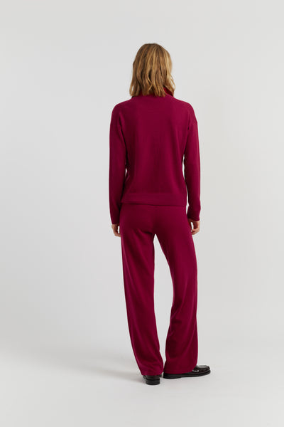 Cherry Wool-Cashmere Wide-Leg Track Pant