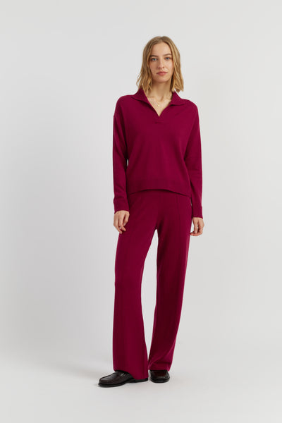 Cherry Wool-Cashmere Wide-Leg Track Pant