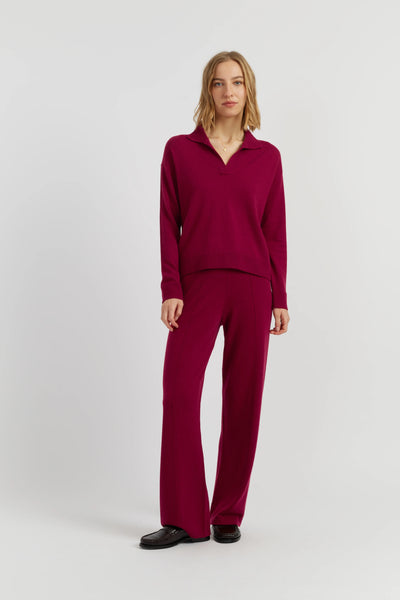 Cherry Wool-Cashmere Collared Sweater