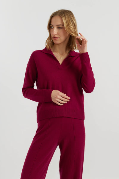 Cherry Wool-Cashmere Collared Sweater