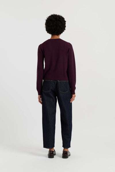 Aubergine Wool-Cashmere Crew Neck Cardigan