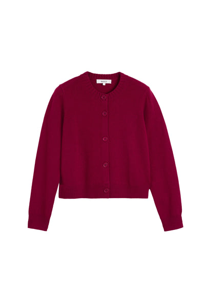 Cherry Wool-Cashmere Crew Neck Cardigan