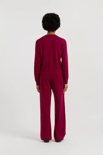 Cherry Wool-Cashmere Crew Neck Cardigan