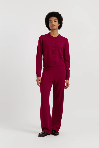 Cherry Wool-Cashmere Crew Neck Cardigan