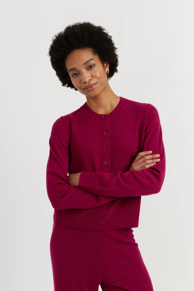 Cherry Wool-Cashmere Crew Neck Cardigan