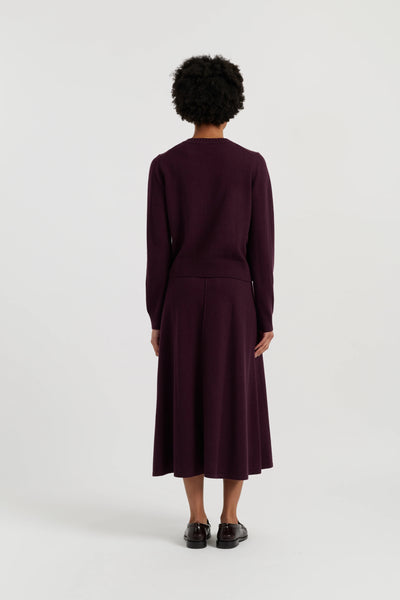 Aubergine Wool-Cashmere Midi Skirt