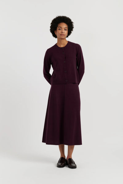 Aubergine Wool-Cashmere Midi Skirt