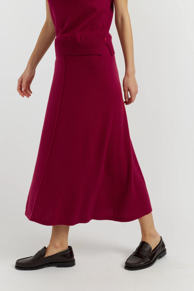 Cherry Wool-Cashmere Midi Skirt