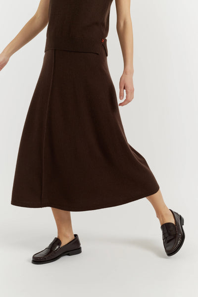 Chocolate Wool-Cashmere Midi Skirt