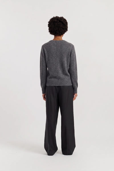 Grey Wool-Cashmere Low V-Neck Sweater