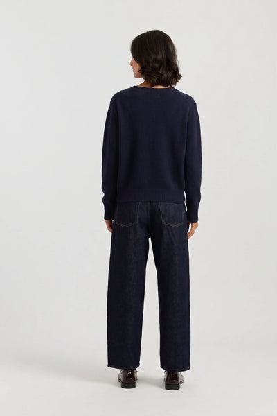 Navy Wool-Cashmere Low V-Neck Sweater