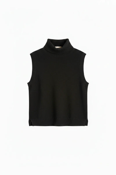 Black Wool-Cashmere High-Neck Tank