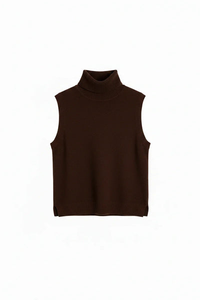 Chocolate Wool-Cashmere High-Neck Tank