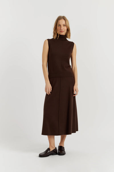 Chocolate Wool-Cashmere High-Neck Tank