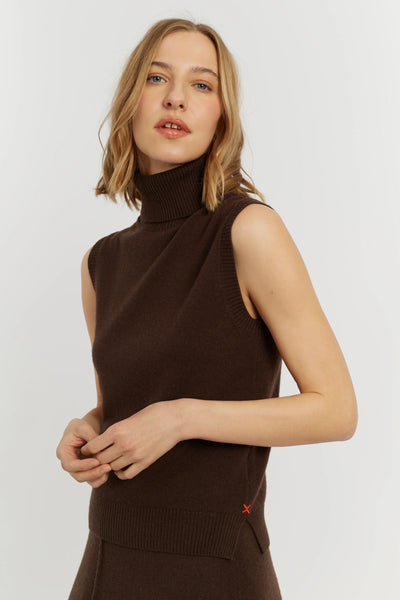Chocolate Wool-Cashmere High-Neck Tank