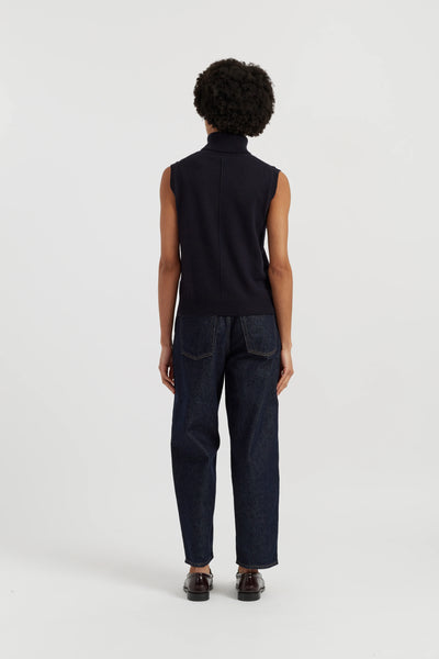 Navy Wool-Cashmere High-Neck Tank