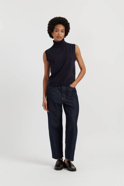 Navy Wool-Cashmere High-Neck Tank