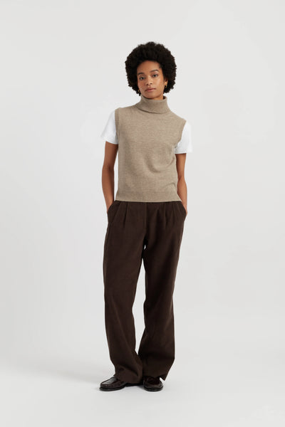 Warm-Oatmeal Wool-Cashmere High-Neck Tank