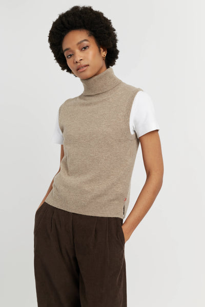Warm-Oatmeal Wool-Cashmere High-Neck Tank