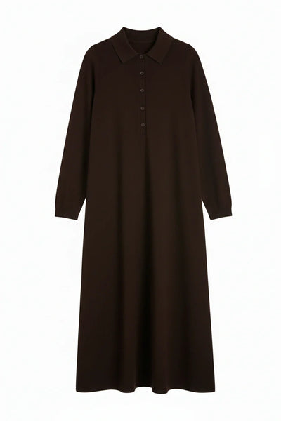 Chocolate Wool-Cashmere A-Line Polo Dress