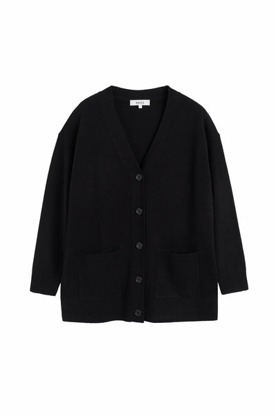 Black Wool-Cashmere Long Cardigan