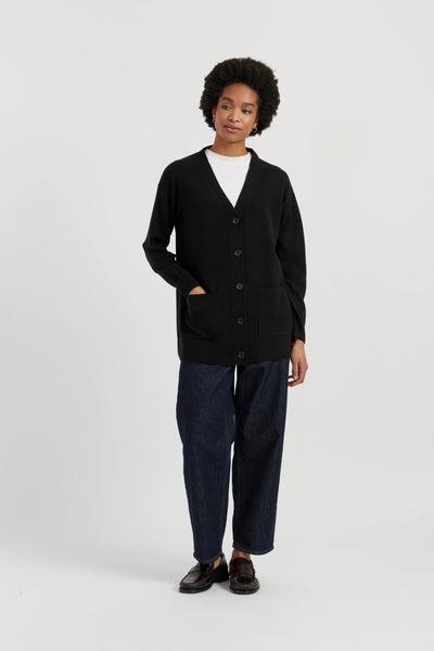 Black Wool-Cashmere Long Cardigan