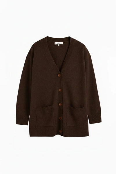 Chocolate Wool-Cashmere Long Cardigan